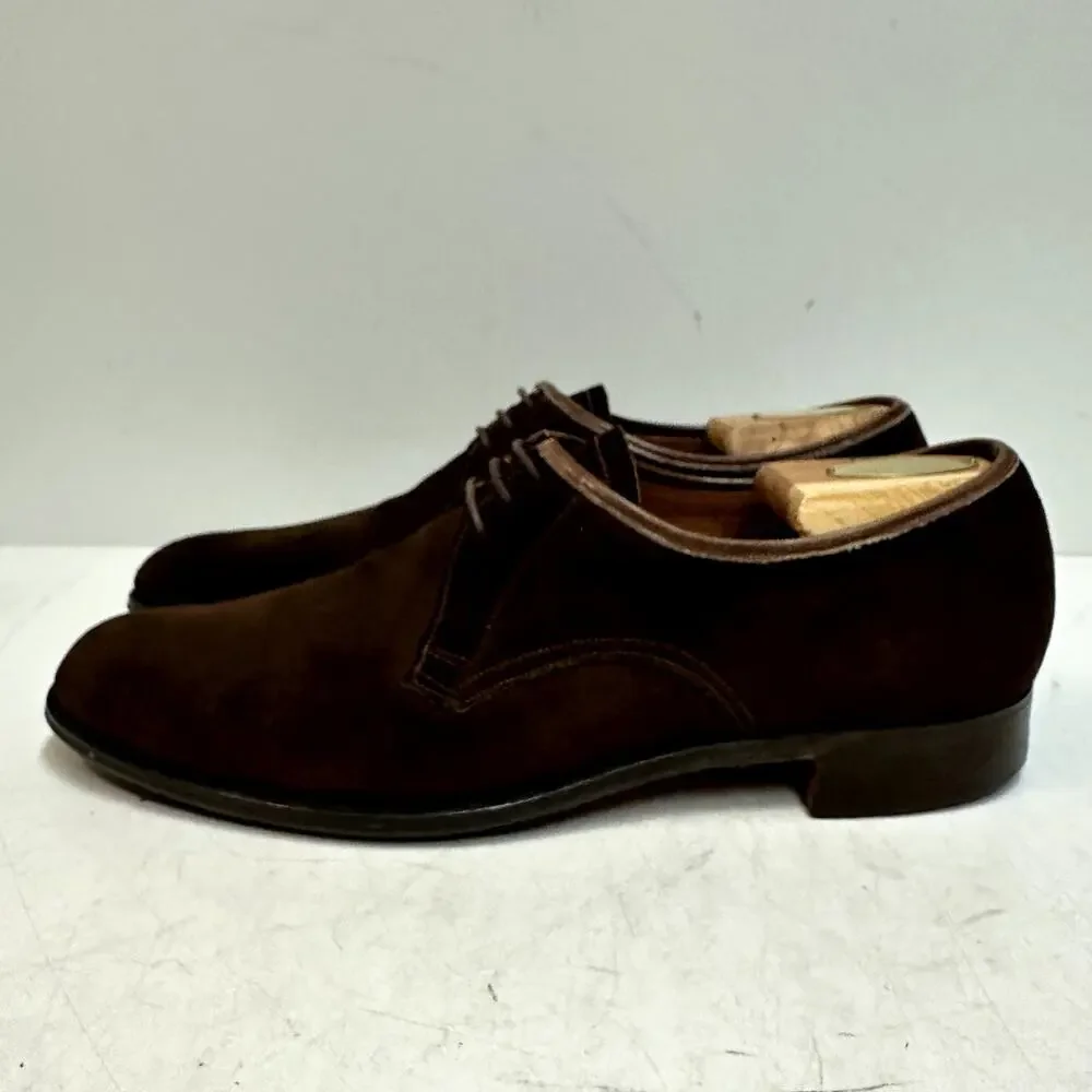 VGUC Loake Shoemakers Brown Suede Plain Toe Derby Made in England Uk 8 US 9